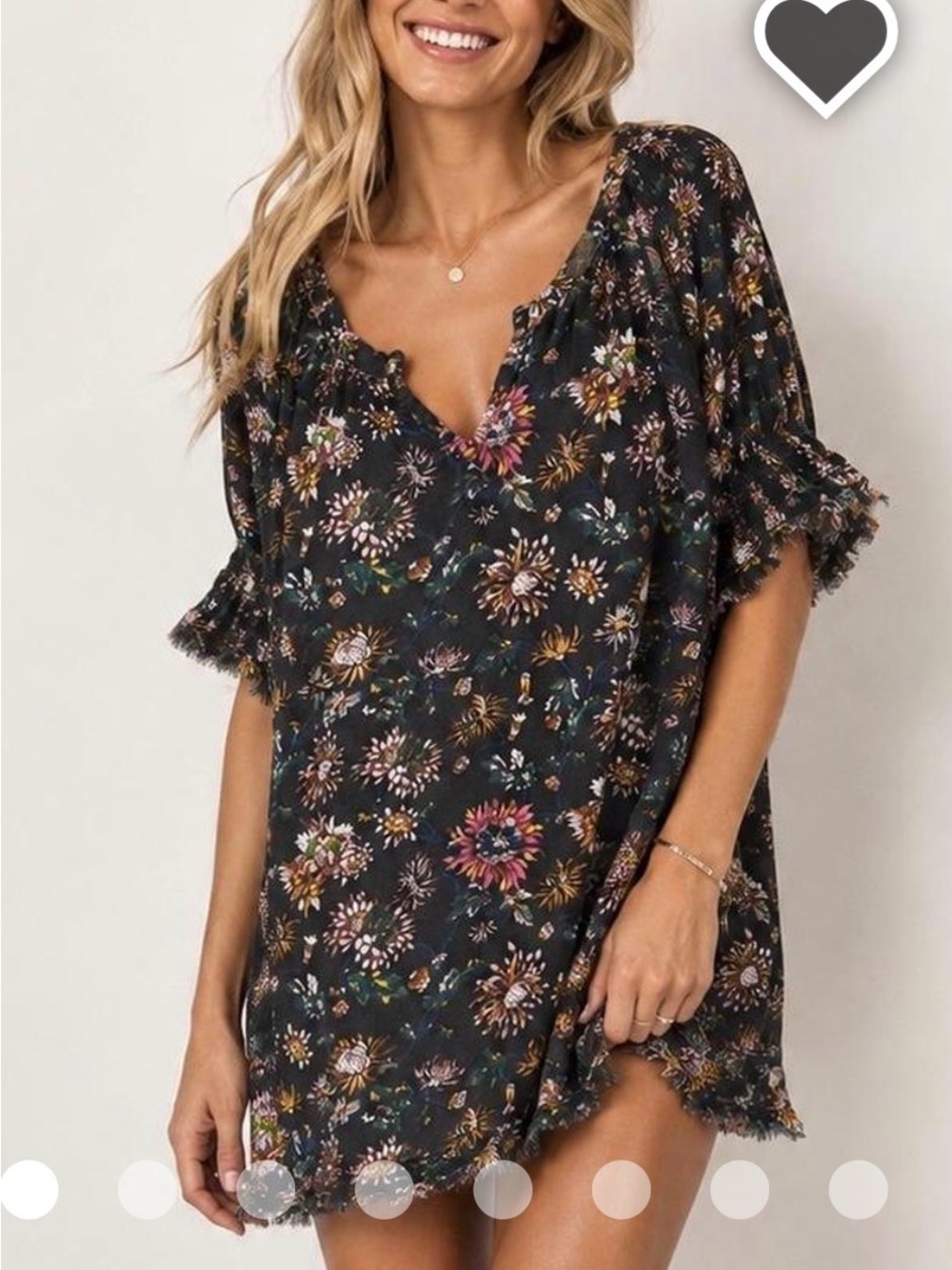 NATURAL LIFE Black Floral Ruffle-Trim Mini Dress